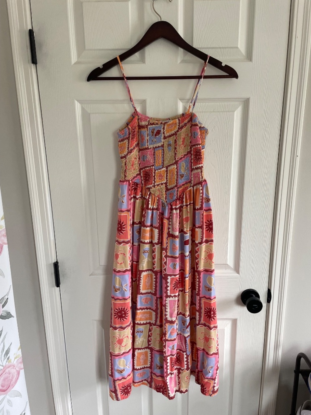 Colorful Patchwork Print Sundress Spaghetti Strap Summer Dress Lightweight Maxi - Picture 7 of 7